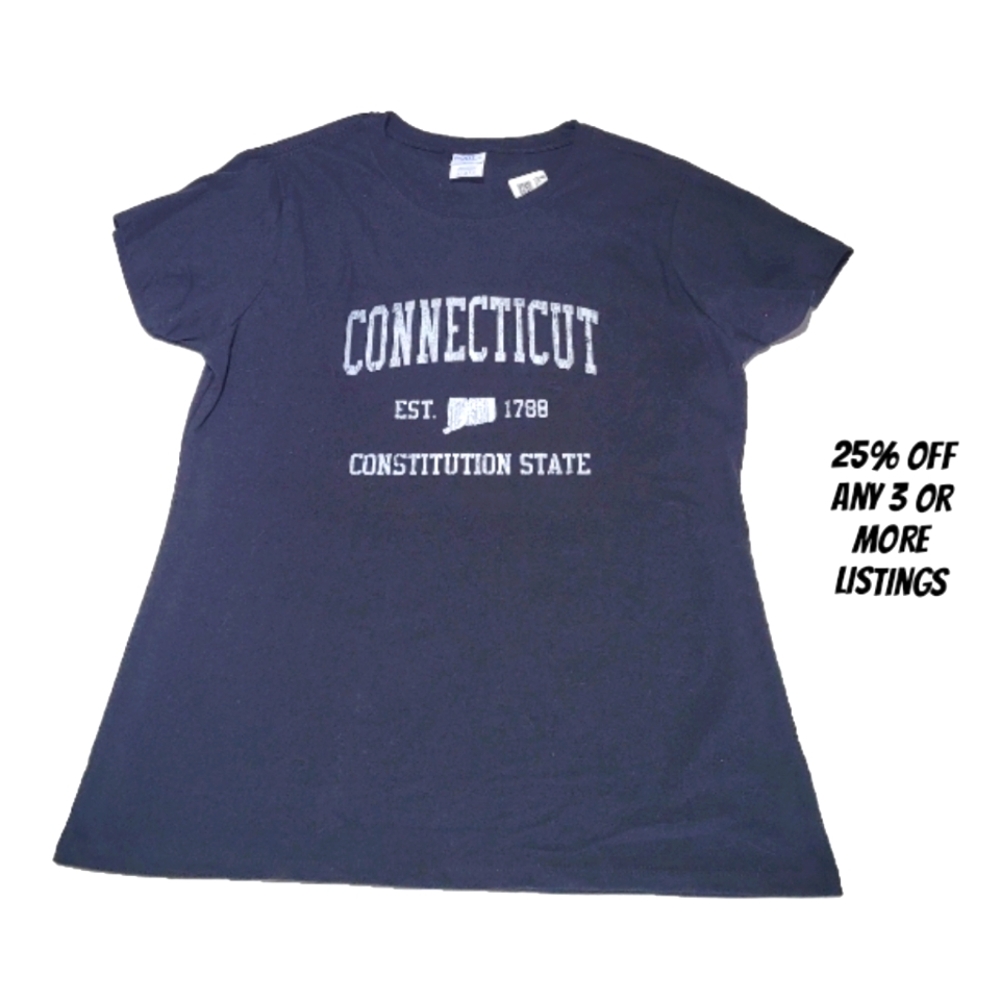 Connecticut Graphic Print Size L Tee Shirt T-shirt Crewneck Short Sleeve Black